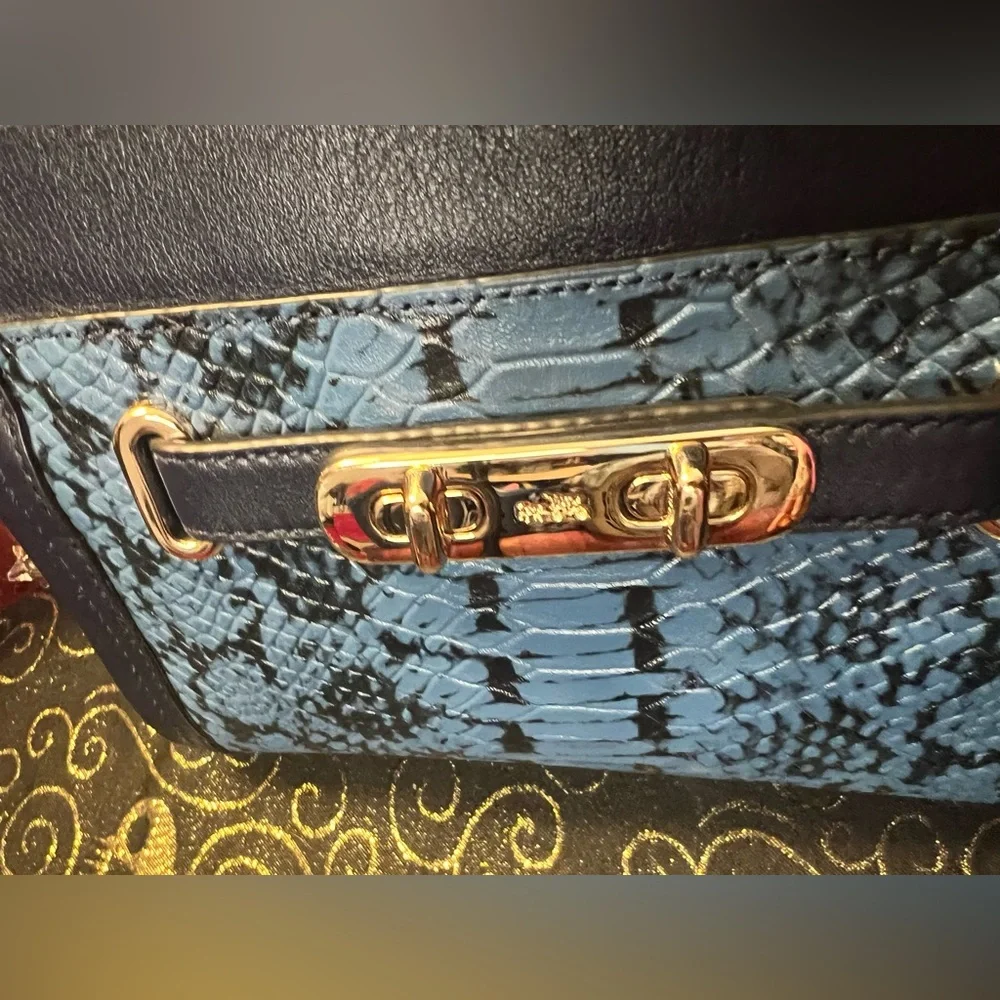 Coach Swagger Exotic Python Snake Skin Blue and Black Crossbody Wristlet